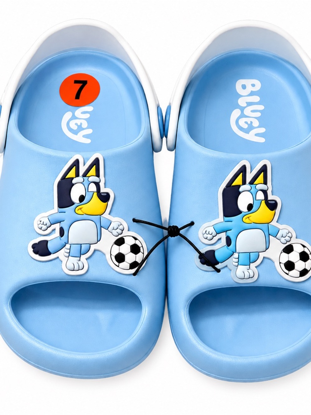 Kids Light Blue Slip-On Clogs with Soccer Character